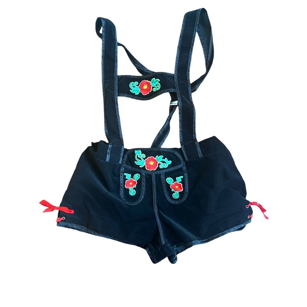 Oktoberfest,WOMEN'S,VELVET Lederhosen, shorts 30” Embroidered Suspenders